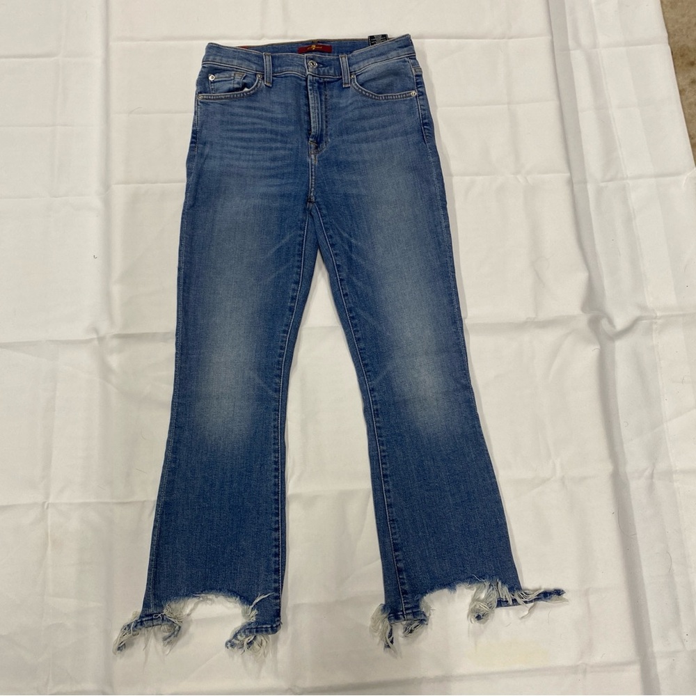 7 For All Mankind Blue Frayed Hem Flare Jeans Size 27